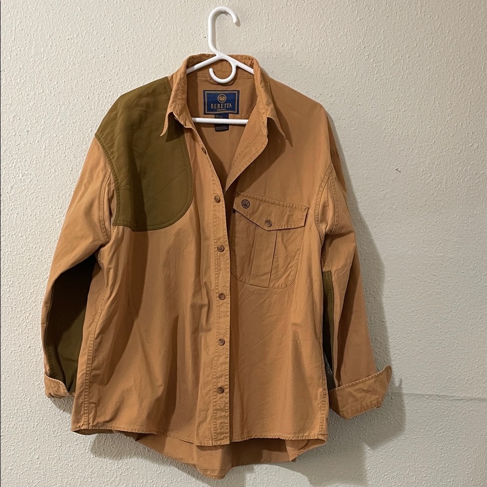 Beretta Firearm Brand Men's Tan and Olive Shirt w/elbow patches for durability
